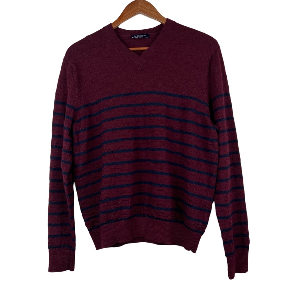 Gap Mens Sweater Wool Size XL/M *see listing*For Size V Neck Red Blue Stripe - Picture 16 of 16